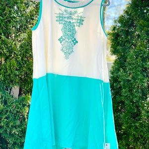 Beige/Marine Blue Back Cutout Dress